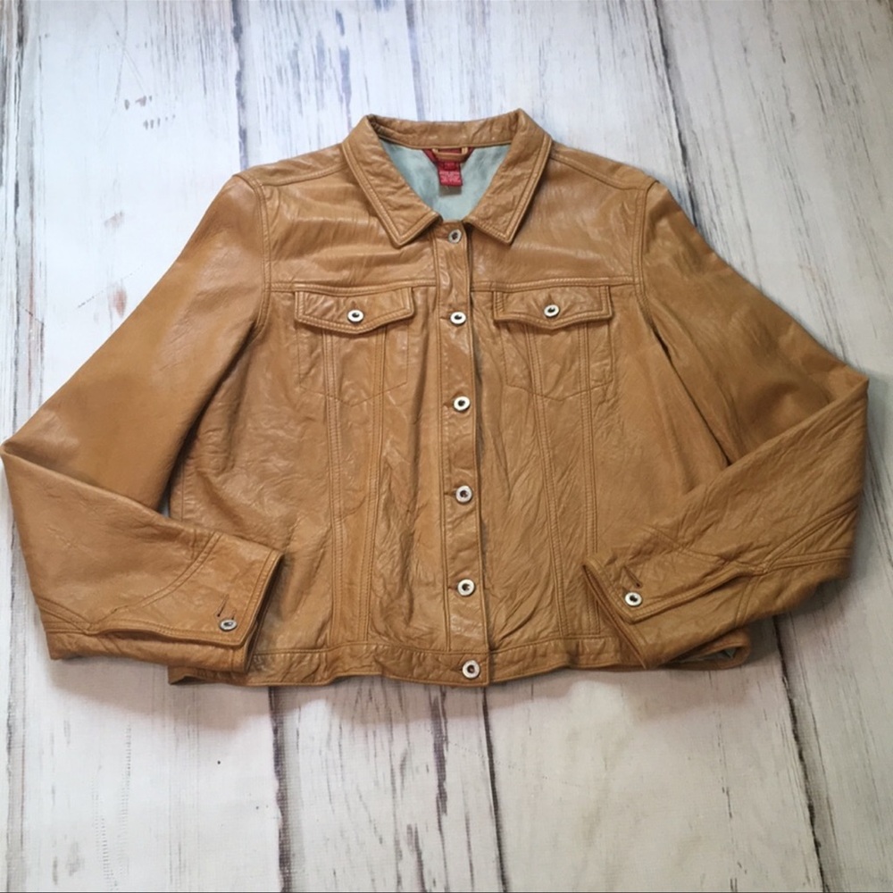 Sundance Catalog Leather Jacket Coat Button Large